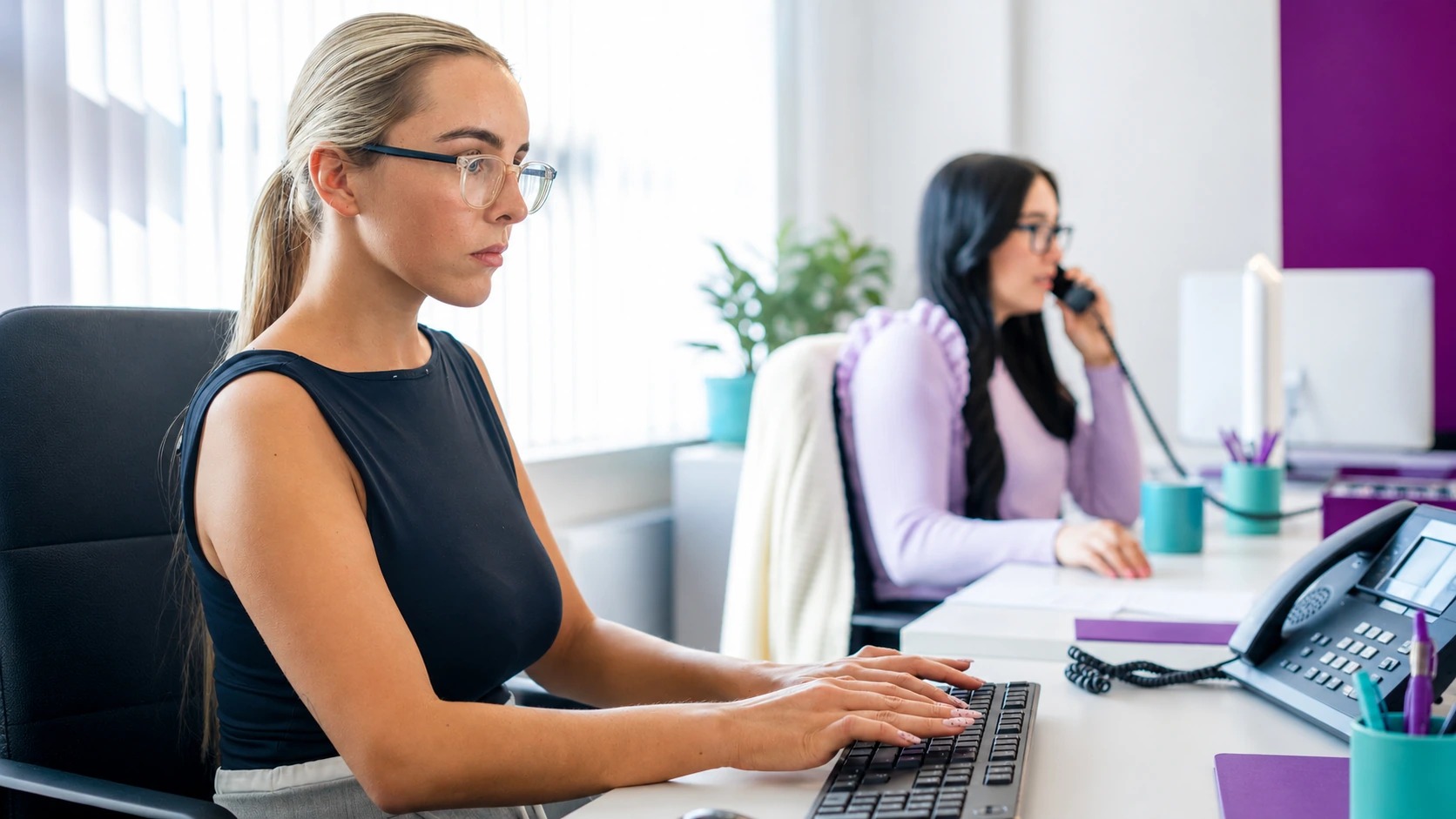Healthcare recruitment consultant supporting a candidate through digital agency registration in a modern office setting.